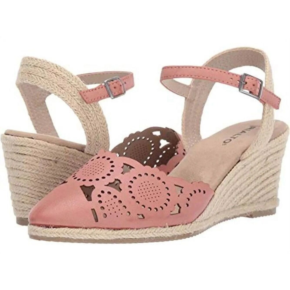 Rialto Coya Sandal Rose Pink Leather Espadrille Wedge Heels Size 11 (med)